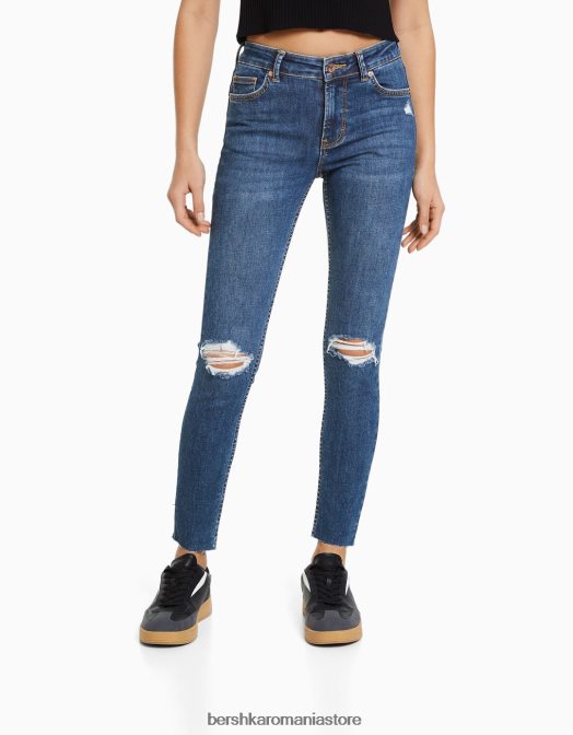 Bershka femei blugi vintage skinny cu talie joasă albastru Z86D1598 îmbrăcăminte