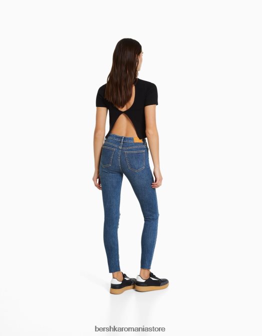 Bershka femei blugi vintage skinny cu talie joasă albastru Z86D1598 îmbrăcăminte