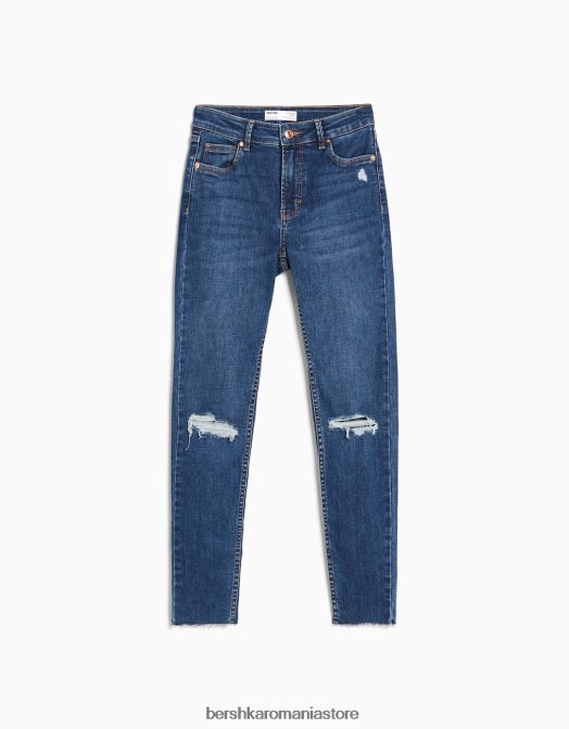 Bershka femei blugi vintage skinny cu talie joasă albastru Z86D1598 îmbrăcăminte
