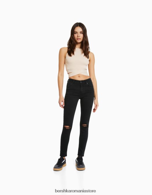 Bershka femei blugi vintage skinny cu talie joasă negru Z86D1600 îmbrăcăminte