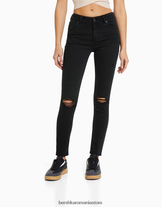 Bershka femei blugi vintage skinny cu talie joasă negru Z86D1600 îmbrăcăminte