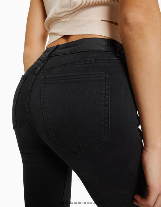 Bershka femei blugi vintage skinny cu talie joasă negru Z86D1600 îmbrăcăminte