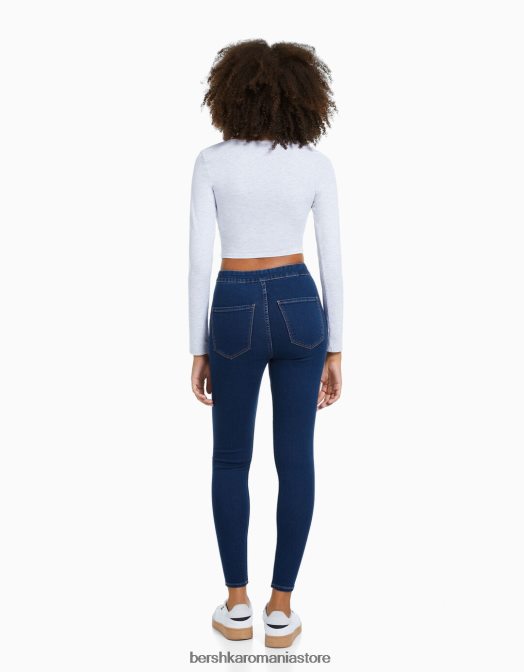 Bershka femei jambiere din denim cu talie foarte mare albastru Z86D1589 îmbrăcăminte