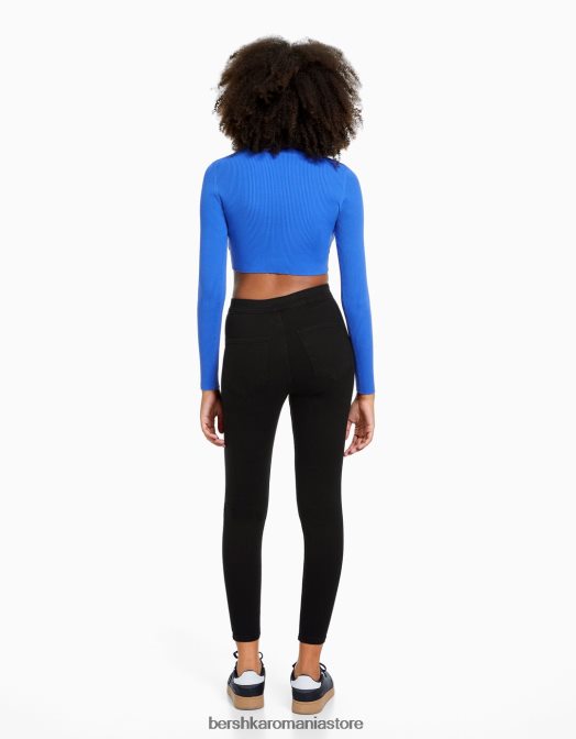 Bershka femei jambiere din denim cu talie foarte mare negru Z86D1587 îmbrăcăminte