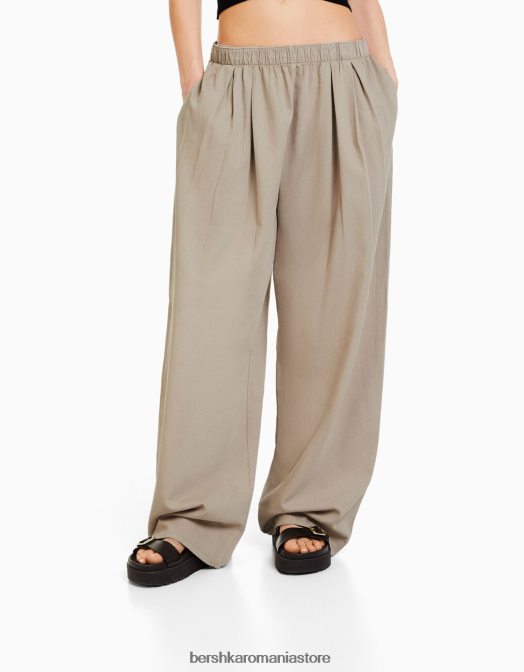 Bershka femei pantaloni largi cu pliuri nisip Z86D1575 îmbrăcăminte