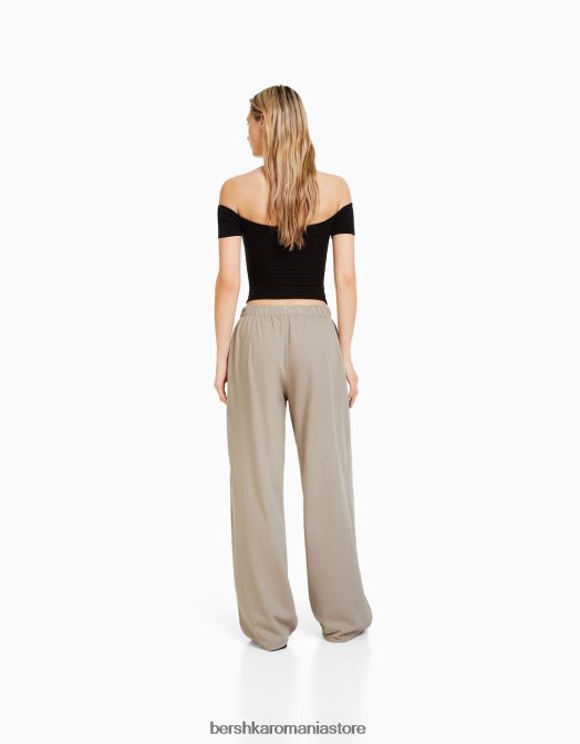 Bershka femei pantaloni largi cu pliuri nisip Z86D1575 îmbrăcăminte