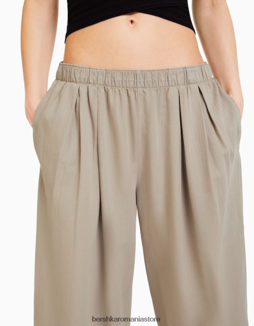 Bershka femei pantaloni largi cu pliuri nisip Z86D1575 îmbrăcăminte