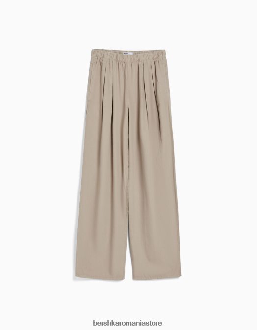 Bershka femei pantaloni largi cu pliuri nisip Z86D1575 îmbrăcăminte