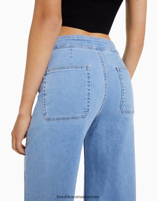 Bershka femei pantaloni pantaloni din denim albastru deschis Z86D1508 îmbrăcăminte