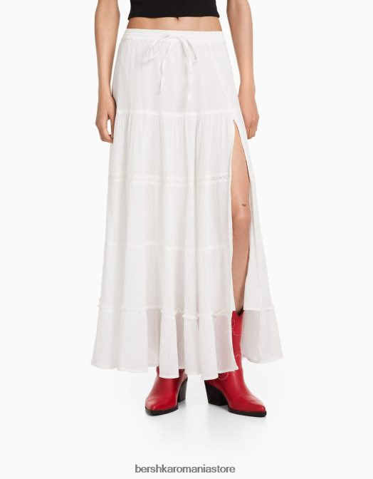 Bershka femei fustă boho lungă din bumbac cremă Z86D1611 îmbrăcăminte