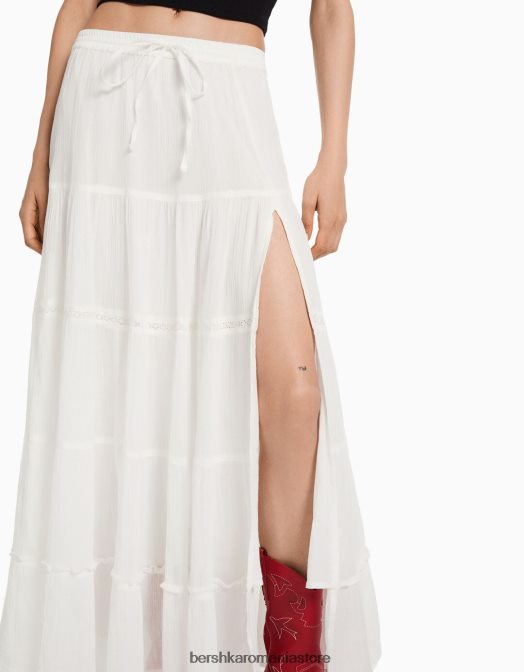 Bershka femei fustă boho lungă din bumbac cremă Z86D1611 îmbrăcăminte