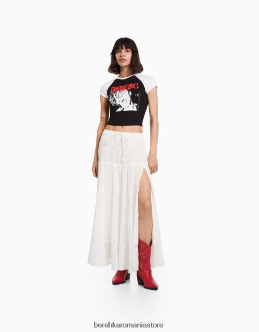 Bershka femei fustă boho lungă din bumbac cremă Z86D1917 îmbrăcăminte