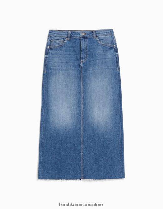 Bershka femei fustă lungă denim relax fit spălat albastru Z86D1615 îmbrăcăminte