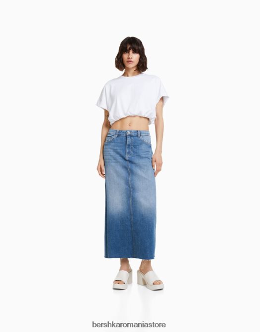 Bershka femei fustă lungă denim relax fit spălat albastru Z86D1952 îmbrăcăminte
