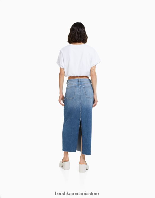 Bershka femei fustă lungă denim relax fit spălat albastru Z86D1952 îmbrăcăminte