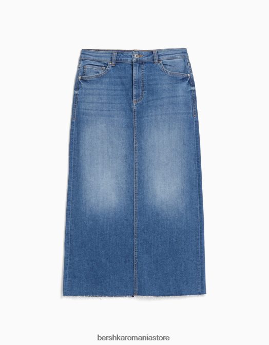 Bershka femei fustă lungă denim relax fit spălat albastru Z86D1961 îmbrăcăminte