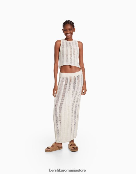 Bershka femei fustă lungă din tricot deschis cremă Z86D959 îmbrăcăminte
