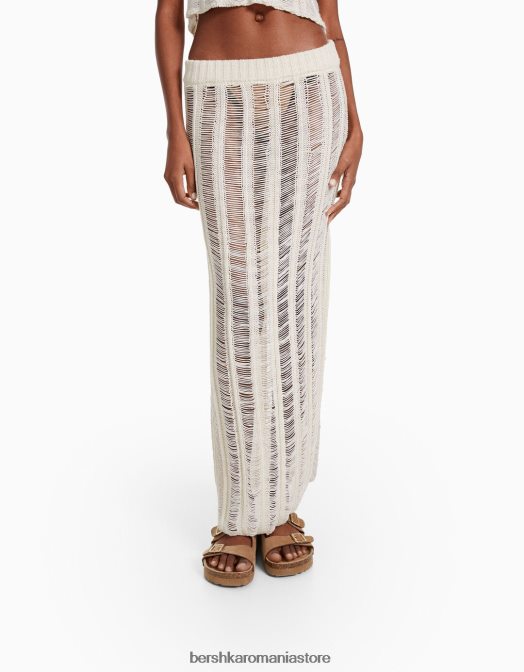 Bershka femei fustă lungă din tricot deschis cremă Z86D959 îmbrăcăminte