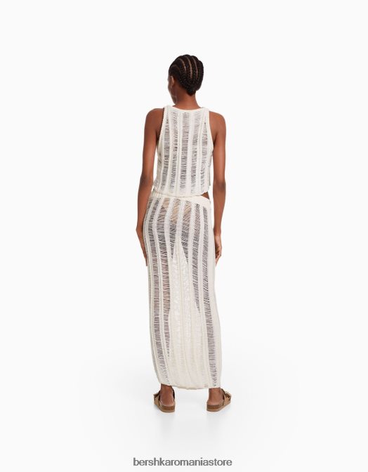Bershka femei fustă lungă din tricot deschis cremă Z86D959 îmbrăcăminte