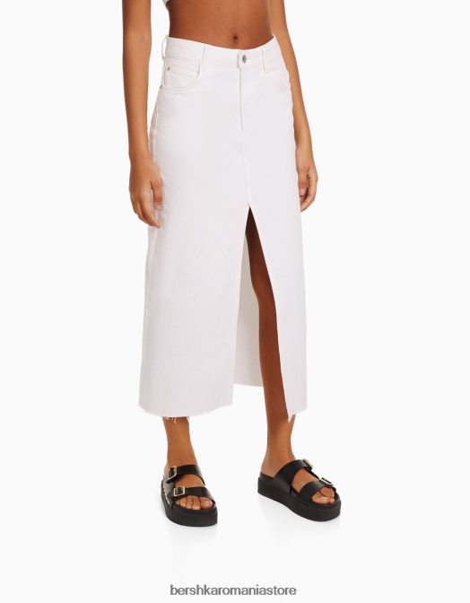 Bershka femei fustă maxi din twill de bumbac cu fante în față alb Z86D1618 îmbrăcăminte