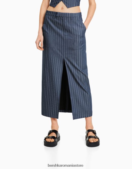Bershka femei fustă midi croită albastru inchis Z86D1640 îmbrăcăminte