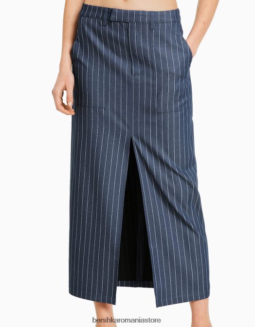 Bershka femei fustă midi croită albastru inchis Z86D1640 îmbrăcăminte