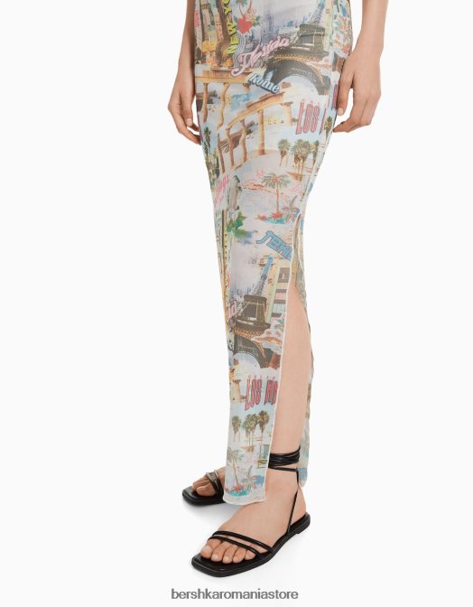 Bershka femei fustă midi cu plasă imprimată cremă Z86D1646 îmbrăcăminte