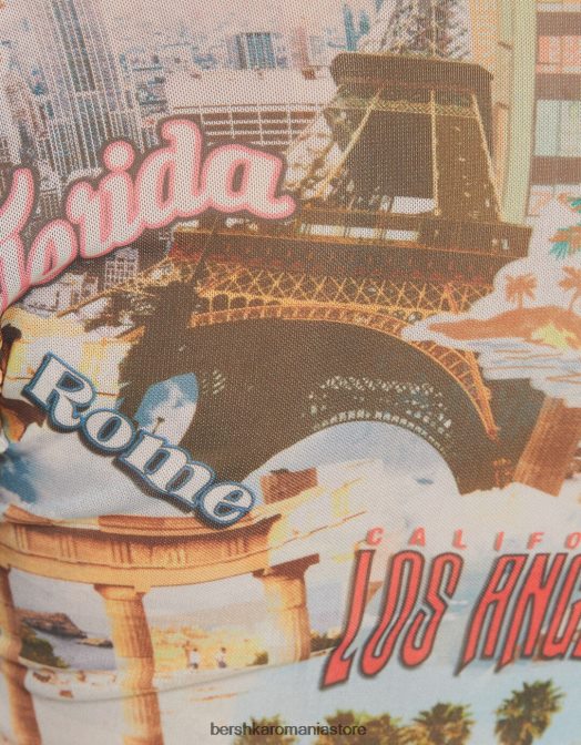 Bershka femei fustă midi cu plasă imprimată cremă Z86D2039 îmbrăcăminte