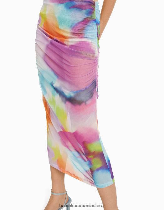 Bershka femei fustă midi cu plasă imprimată portocale Z86D1636 îmbrăcăminte