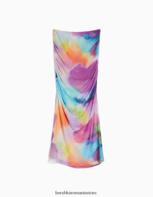 Bershka femei fustă midi cu plasă imprimată portocale Z86D1636 îmbrăcăminte