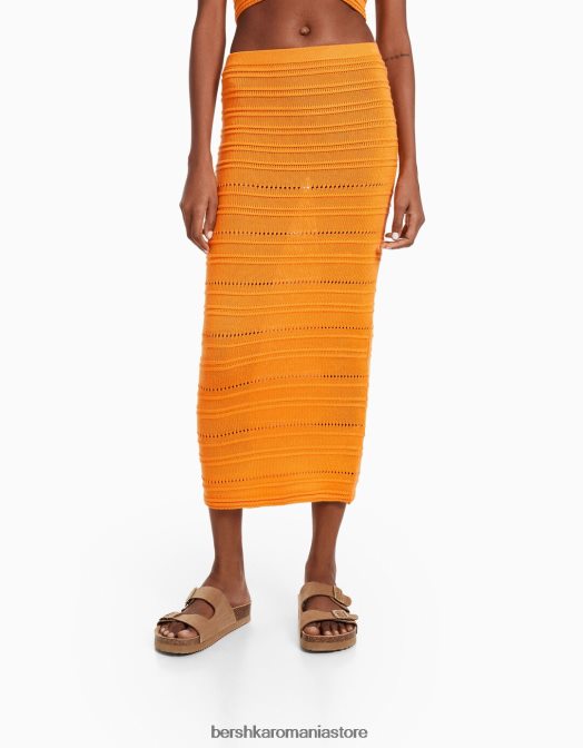 Bershka femei fustă midi din tricot deschis portocale Z86D976 îmbrăcăminte