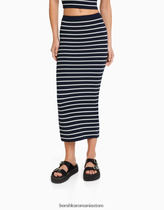 Bershka femei fustă midi din tricot în dungi albastru Z86D984 îmbrăcăminte