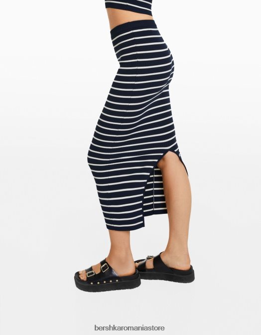 Bershka femei fustă midi din tricot în dungi albastru Z86D984 îmbrăcăminte