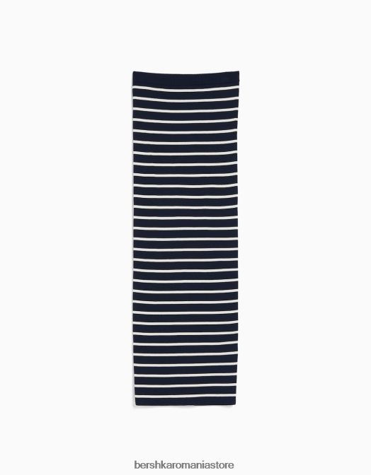 Bershka femei fustă midi din tricot în dungi albastru Z86D984 îmbrăcăminte