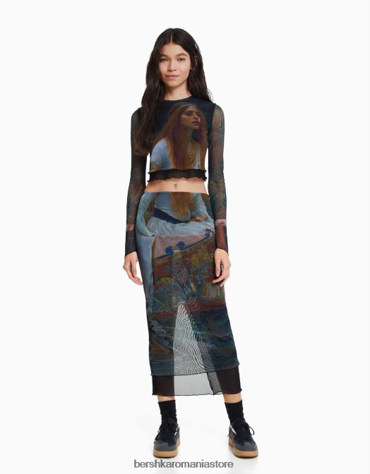 Bershka femei fustă midi din tul serie art negru Z86D1644 îmbrăcăminte