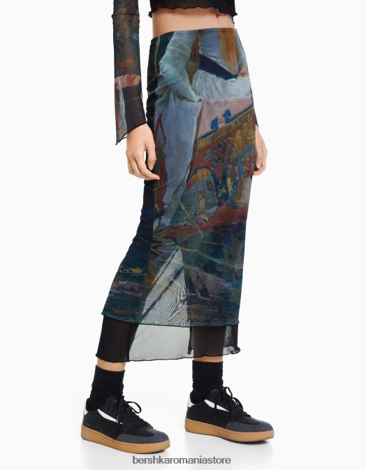 Bershka femei fustă midi din tul serie art negru Z86D1644 îmbrăcăminte