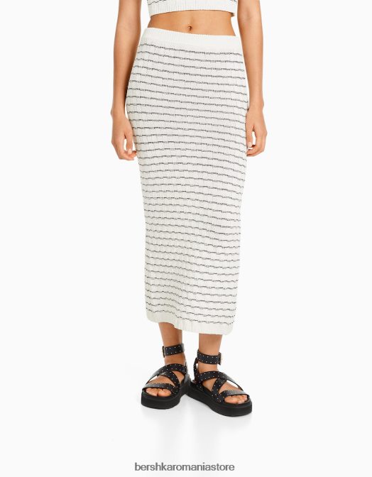 Bershka femei fustă midi tricotată alb Z86D987 îmbrăcăminte