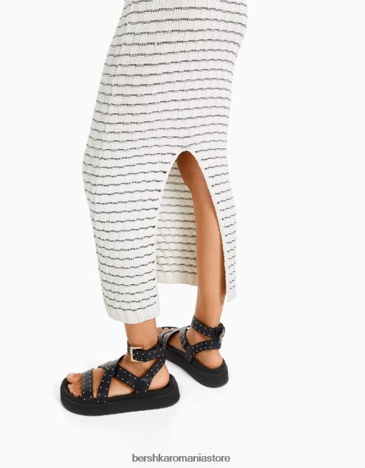 Bershka femei fustă midi tricotată alb Z86D987 îmbrăcăminte