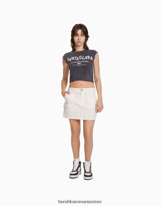 Bershka femei fustă mini cargo din bumbac aproape alb Z86D4050 îmbrăcăminte