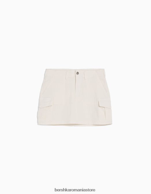 Bershka femei fustă mini cargo din bumbac aproape alb Z86D4050 îmbrăcăminte