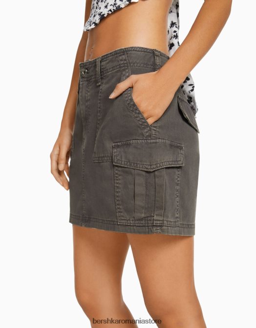 Bershka femei fustă mini cargo din bumbac gri inchis Z86D4049 îmbrăcăminte