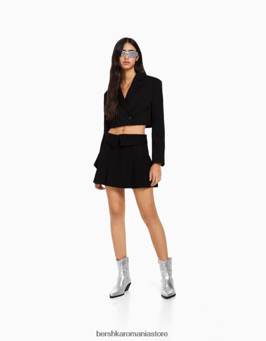 Bershka femei fustă mini croită cu pliuri cutie negru Z86D1620 îmbrăcăminte