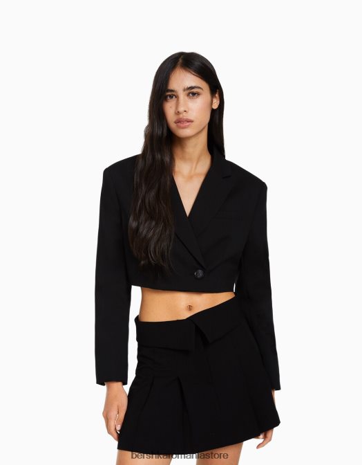 Bershka femei fustă mini croită cu pliuri cutie negru Z86D1620 îmbrăcăminte