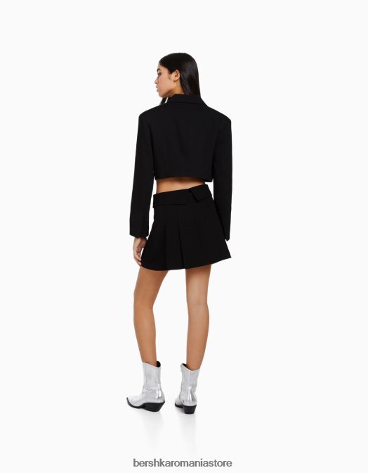 Bershka femei fustă mini croită cu pliuri cutie negru Z86D1620 îmbrăcăminte