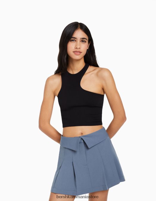 Bershka femei fustă mini croită cu pliuri cutie spălat albastru Z86D1621 îmbrăcăminte