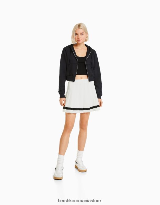 Bershka femei fustă mini cu pliuri cu dungi cu dungi alb Z86D1670 îmbrăcăminte