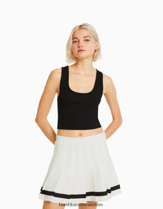 Bershka femei fustă mini cu pliuri cu dungi cu dungi alb Z86D1670 îmbrăcăminte