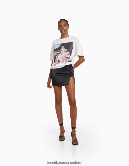 Bershka femei fustă mini din satin cu șireturi negru Z86D1666 îmbrăcăminte