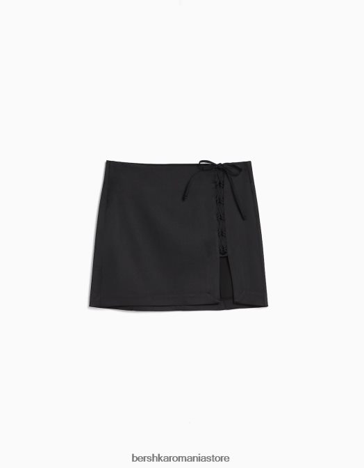 Bershka femei fustă mini din satin cu șireturi negru Z86D1666 îmbrăcăminte