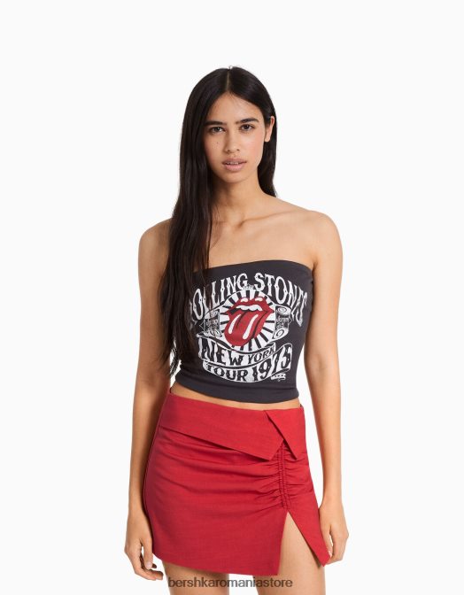 Bershka femei fustă rustică adunată roșu Z86D1654 îmbrăcăminte